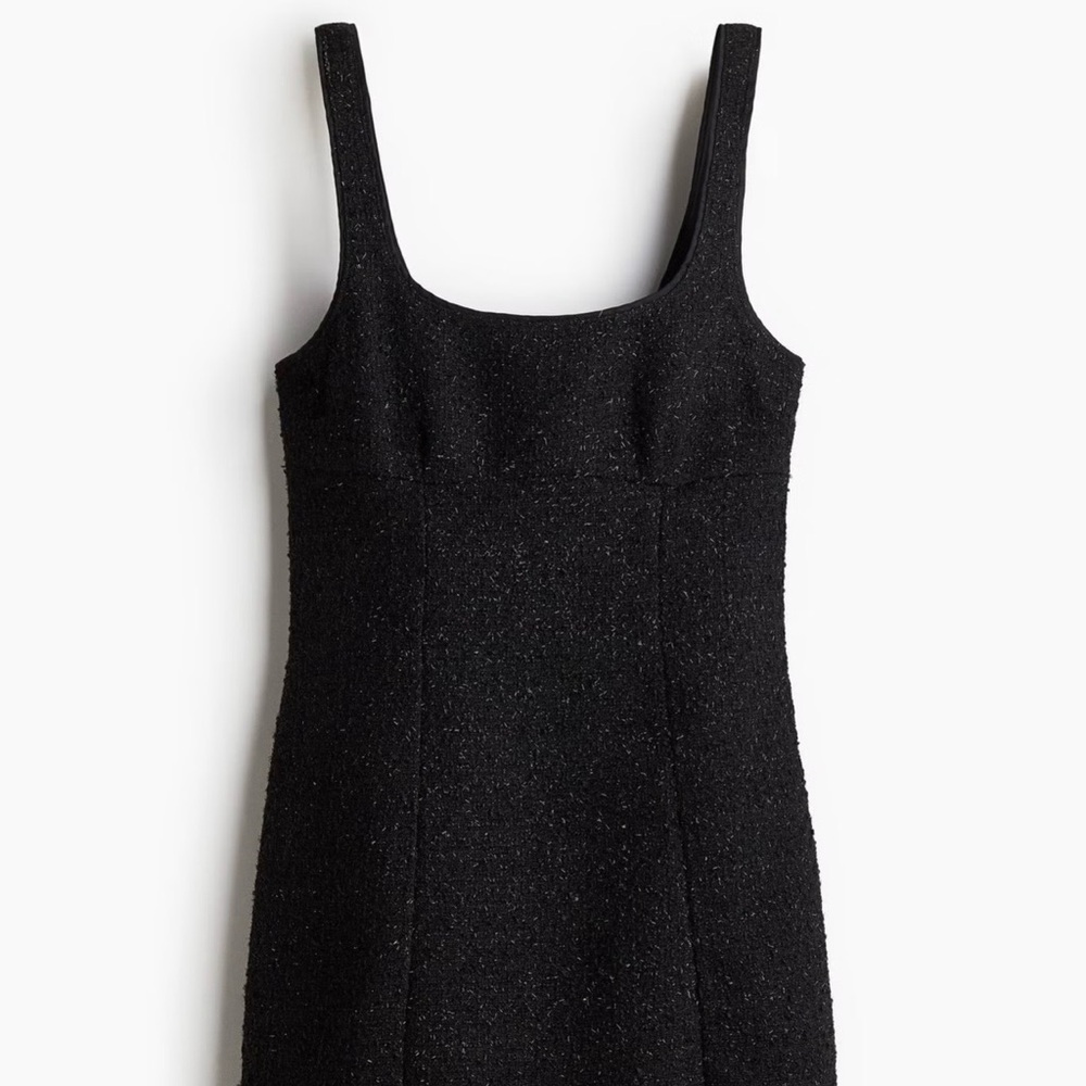 HM Women’s Large Black Glittery Flared Skirt Dress - Tweed like Fabric - Holiday
